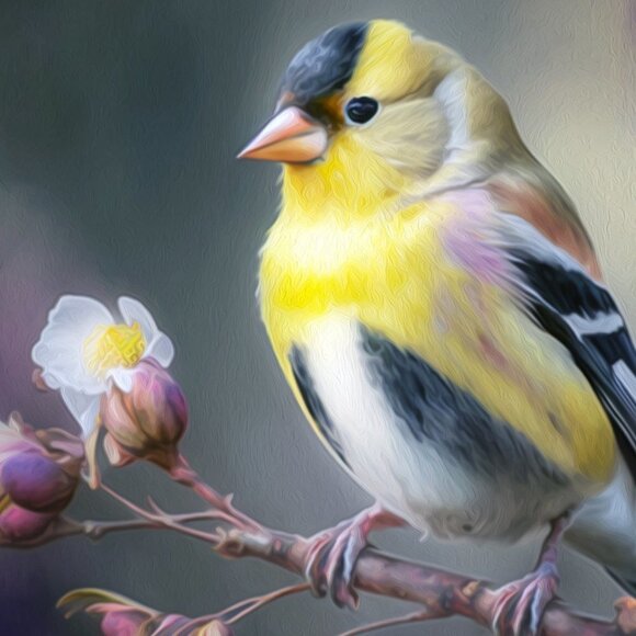 American Goldfinch Yellow Bird Watercolor Oil Painting Wall Art Print‎ - Picture 3 of 6